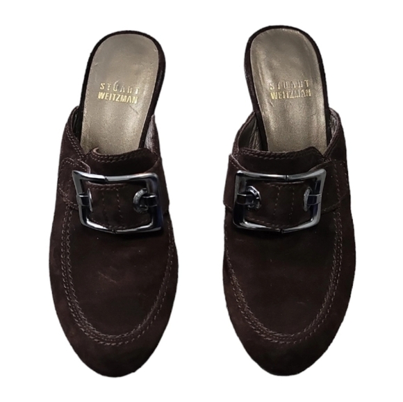 Stuart Weitzman Brown Suede Agentcar Studded Slip On Clogs Mules Size 6 - Picture 1 of 8